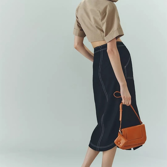 NWT Anthropologie Maeve Black Front-Slit Utility Skirt, Size 12 - Picture 3 of 9